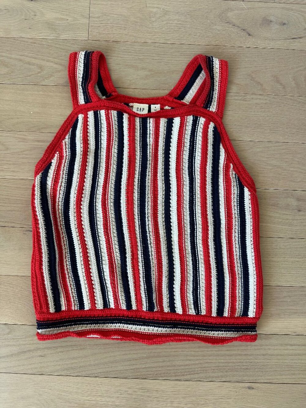 Gap Striped Open Knit Square Neck Tank Red Navy S